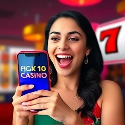 Excited Mexican woman using mobile casino app