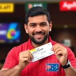 Smiling Mexican man holding sports betting ticket